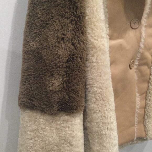 Steve Madden Willow Coat Womens M Medium NEW Teddy Colorblock Tan Brown Beige - Picture 8 of 11